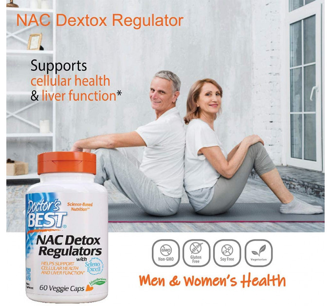 Doctor's Best NAC Detox Regulators with Seleno Excell, Натуральная добавка 60 капсул 